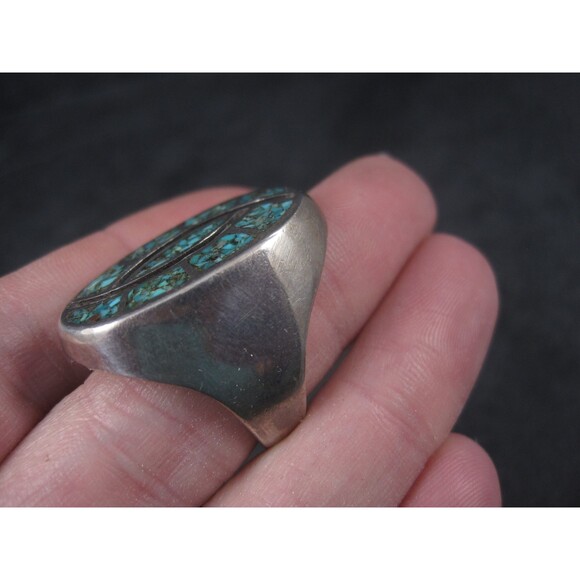 Southwestern Turquoise Chip Inlay Ring Size 9.5 - Picture 10 of 10